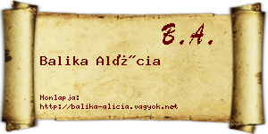 Balika Alícia névjegykártya